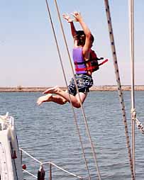 Jumping off the boat is scary